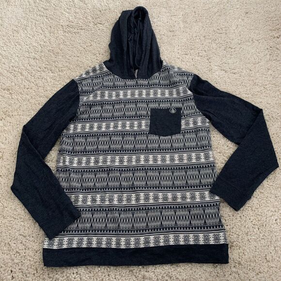 VOLCOM T-Shirt Mens Sz Small True To This Hooded Tee Long Sleeve Blue - Picture 6 of 6